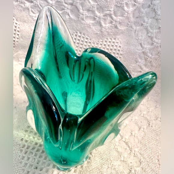 Sklo Union Chribska Glassworks 'Cats Head' Vase by Josef Hospodka Green & Amber - Picture 4 of 16